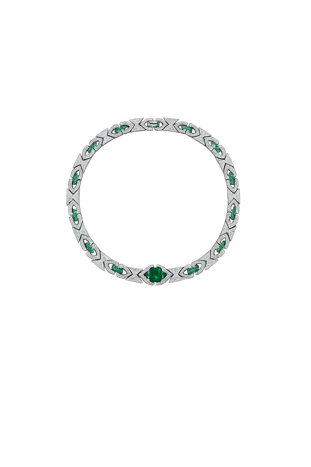 18K White Gold Emerald Diamond Choker Necklace
