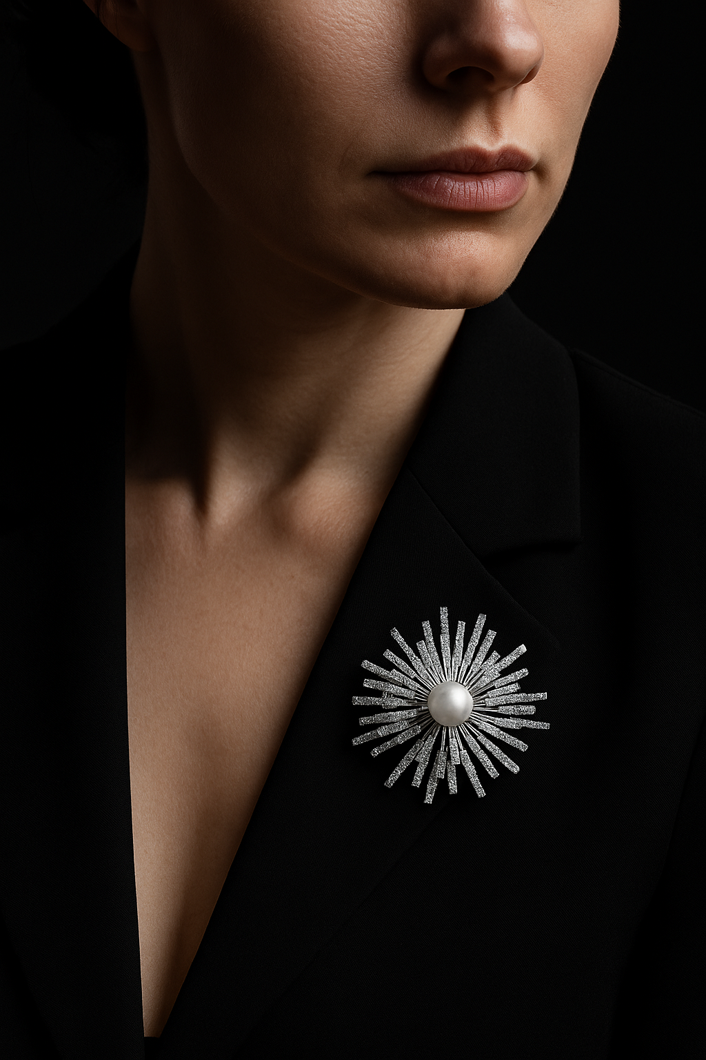 Silver and Diamond Firework Pearl Brooch