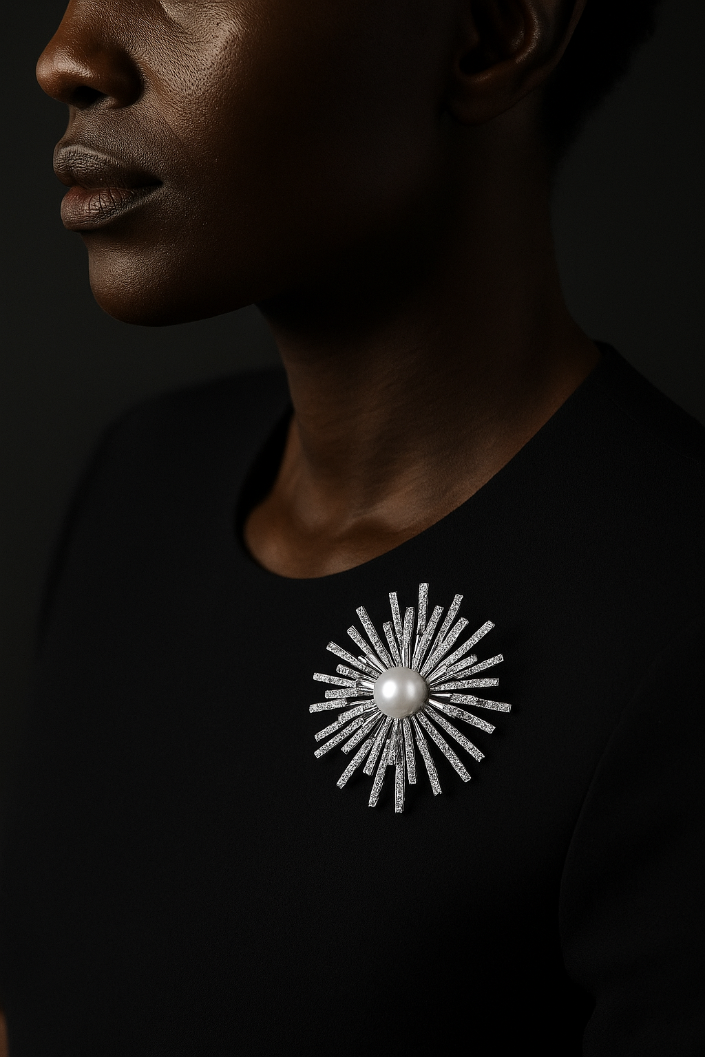 Silver and Diamond Firework Pearl Brooch