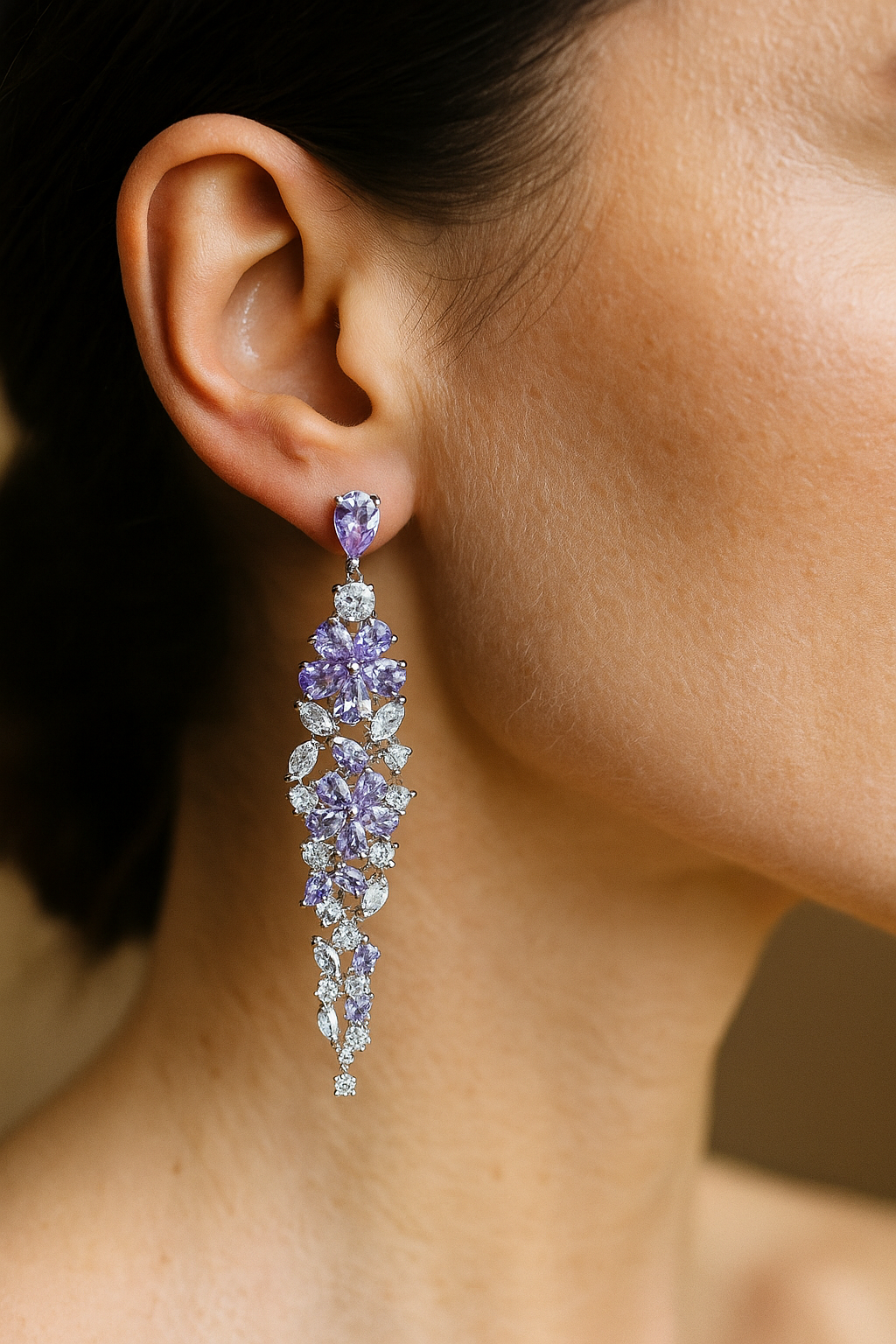 Amethyst and Diamond Drop Earrings