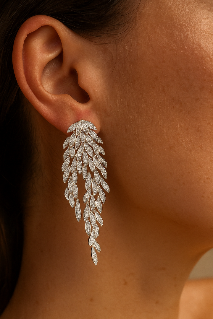 Willow Leaf Diamond Drop Earrings