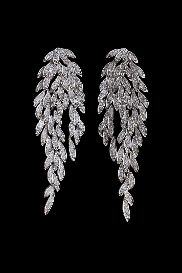 Willow Leaf Diamond Drop Earrings