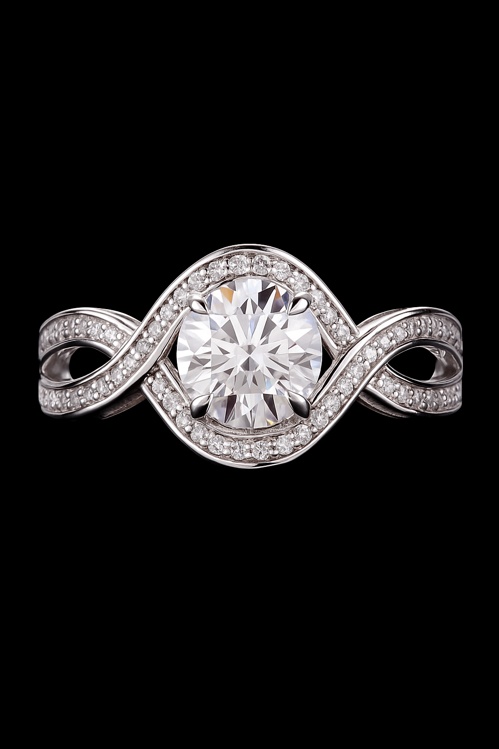 18K-gold Twisted Shank Halo Lab-Grown Diamond Ring