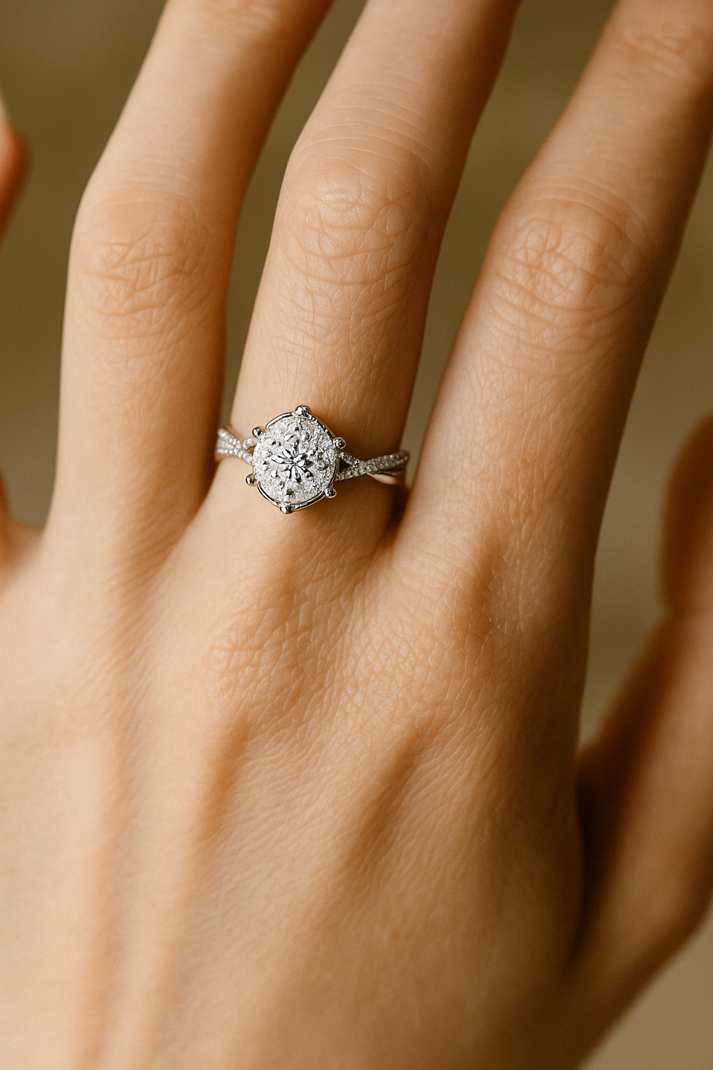 18K-gold Halo Setting Lab-grown Diamond Ring