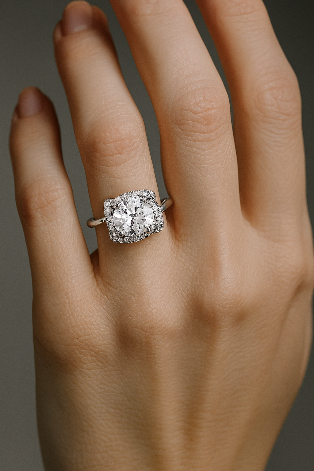 18K-gold Square Halo Lab-Grown Diamond Ring