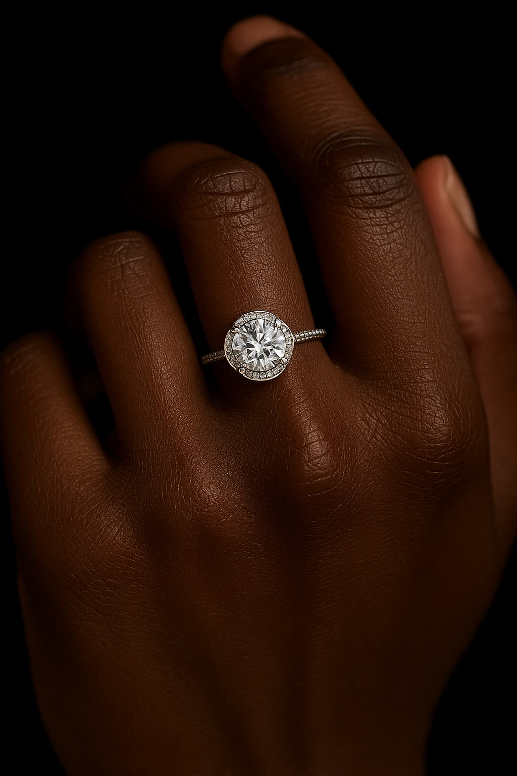 18K White Gold Halo-Set Round Diamond Ring