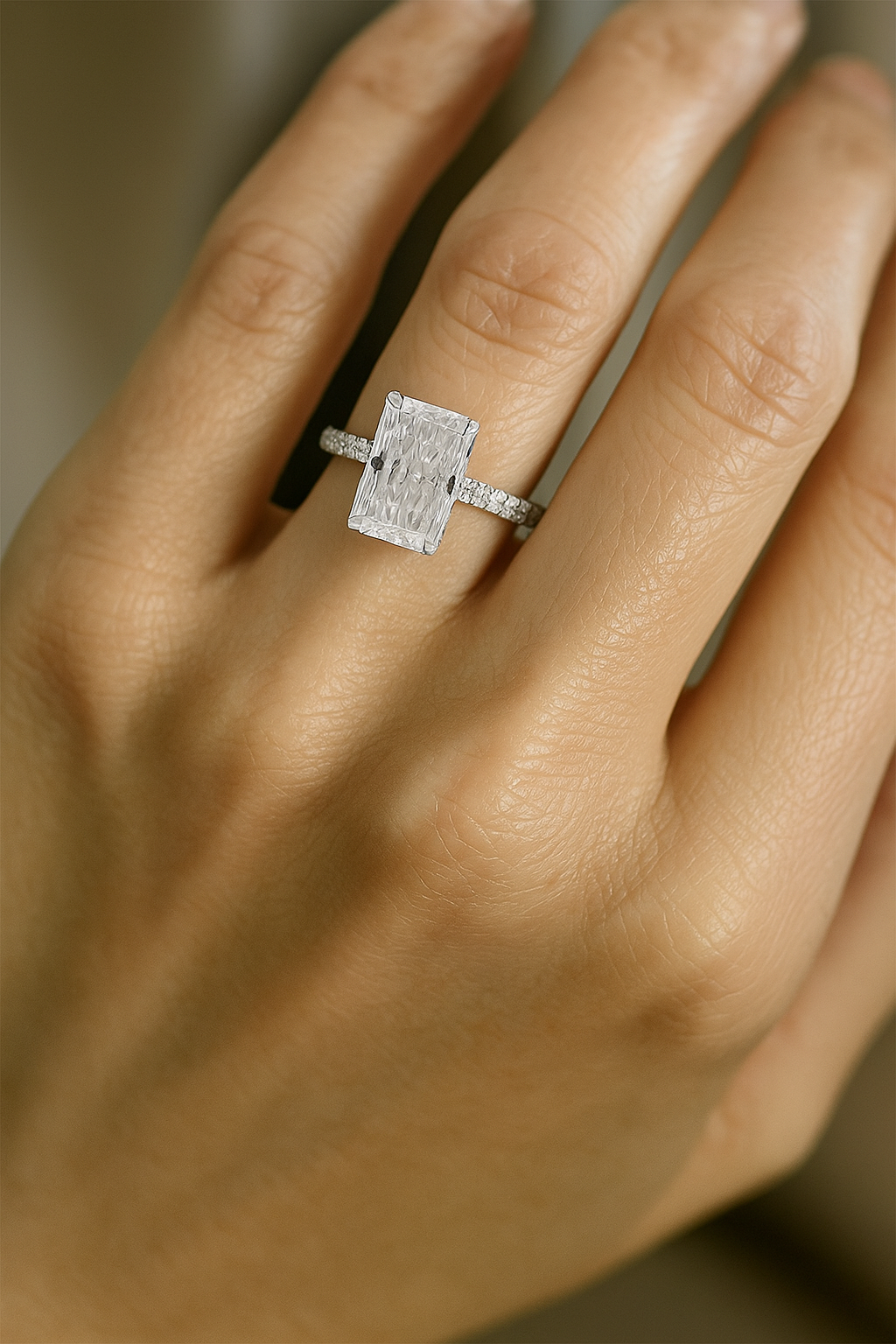 18K-gold Radiant Diamond Classic Four-Prong Solitaire Engagement Ring