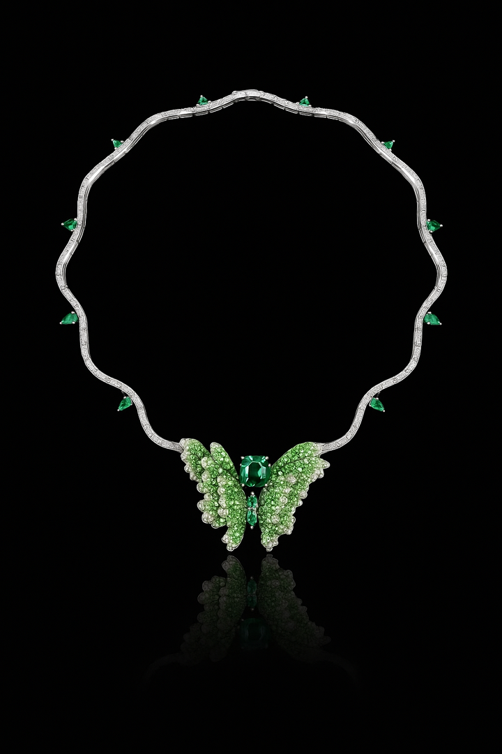 Lucky Butterfly Cushion Emerald Necklace