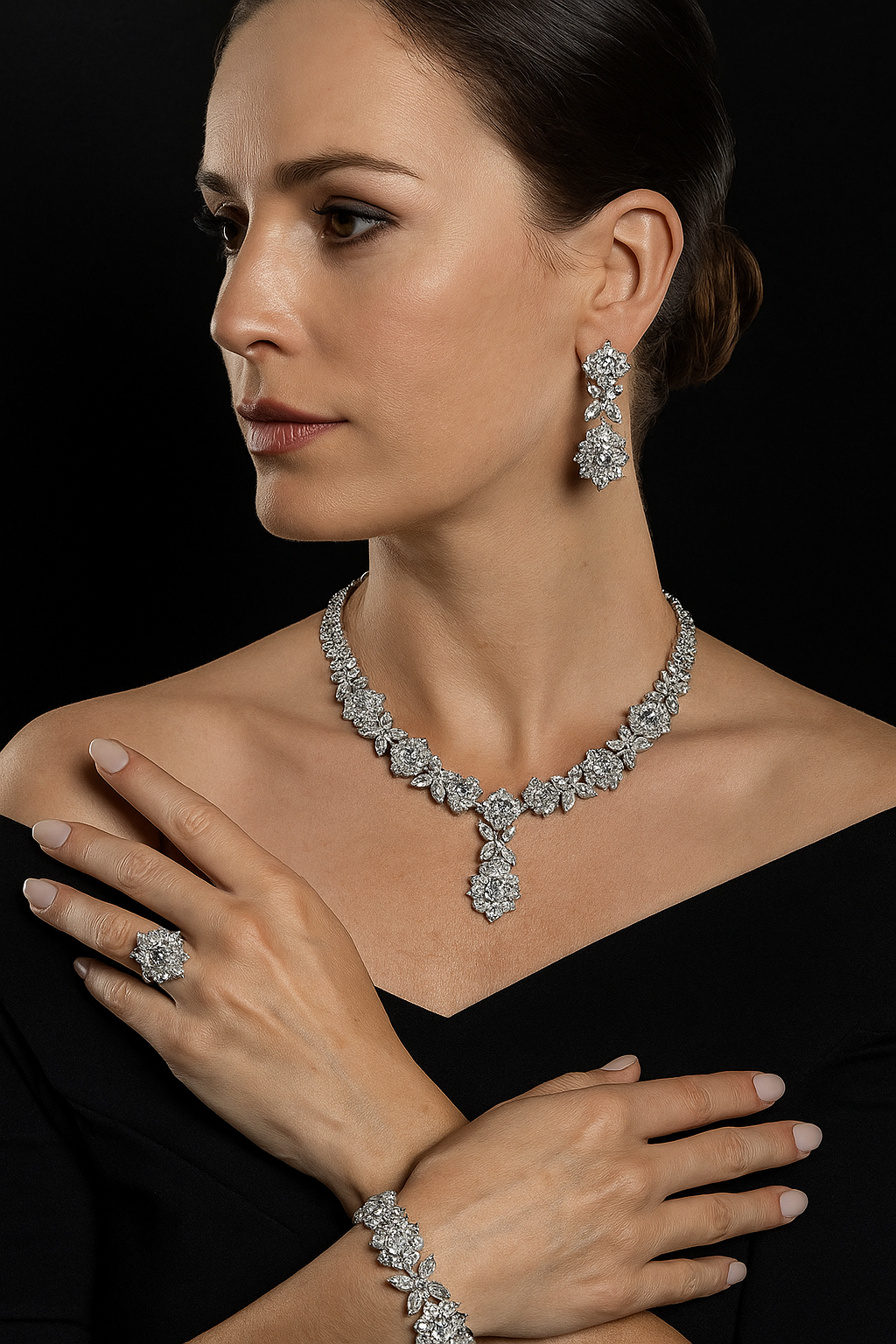 Blossoming Flowers Diamond Jewelry Set