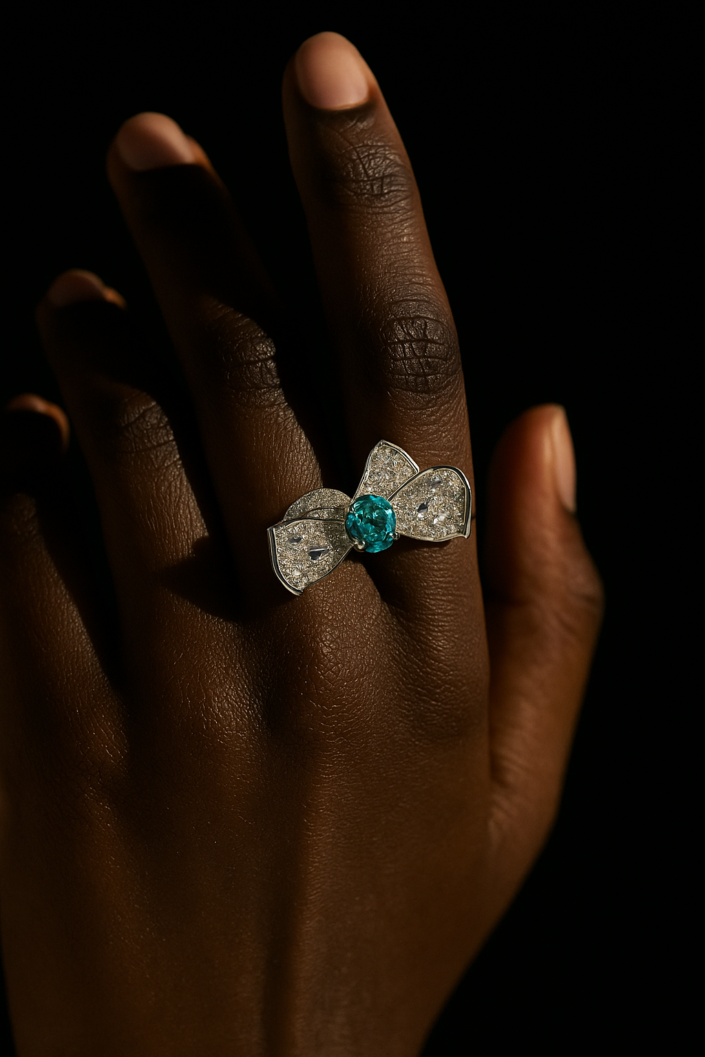 Bow Aquamarine Moissanite Ring