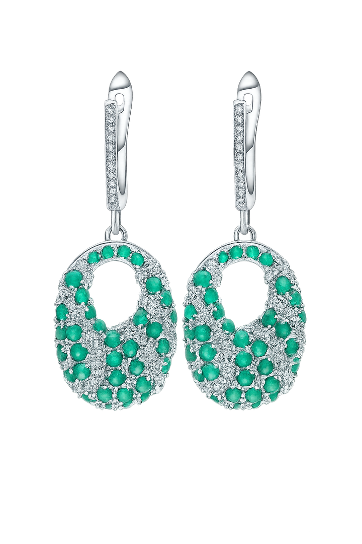 Spring Garden Collection Forest Green Agate & Sapphire Drop Earrings