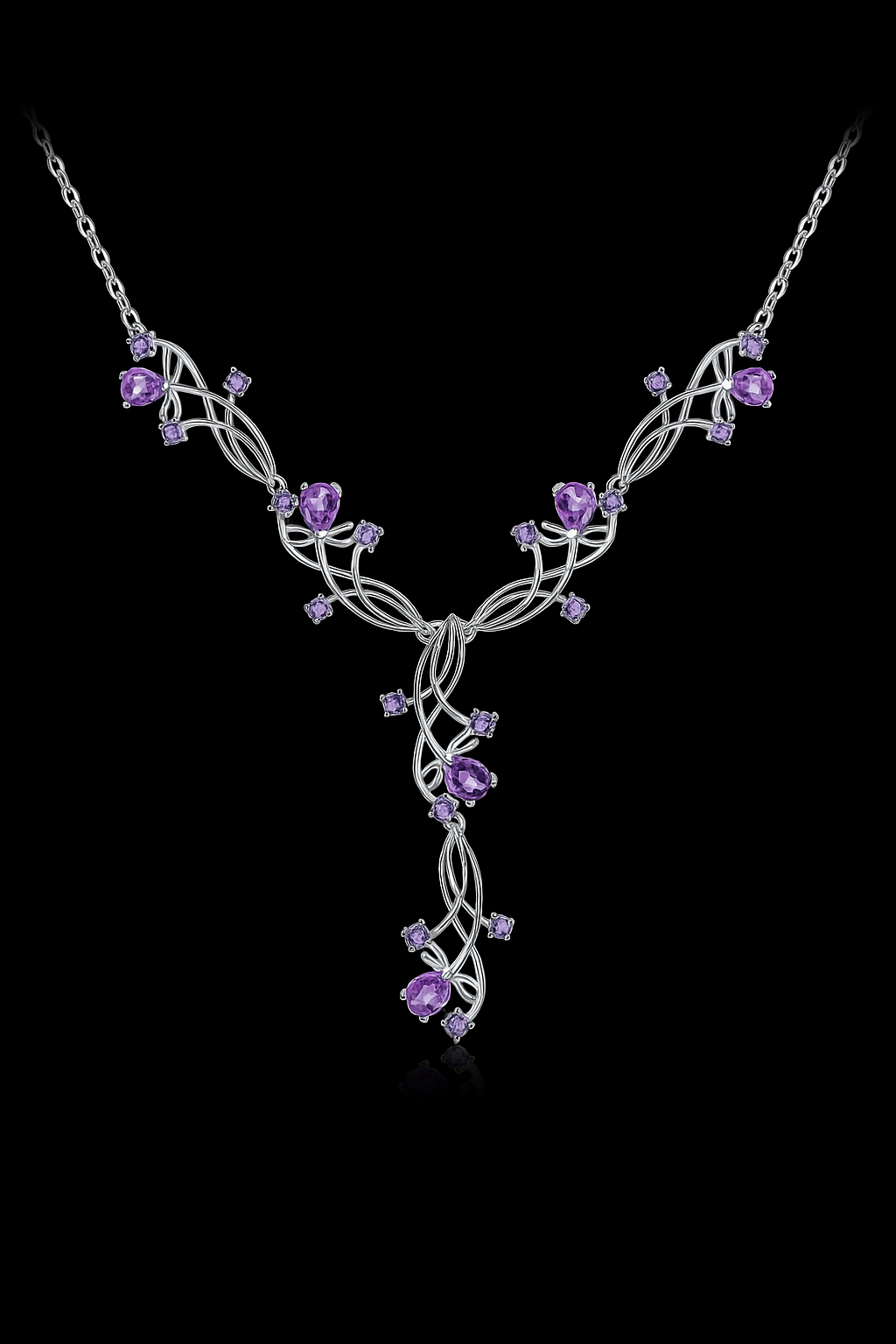 925 Sterling Silver Natural Amethyst Vine Necklace