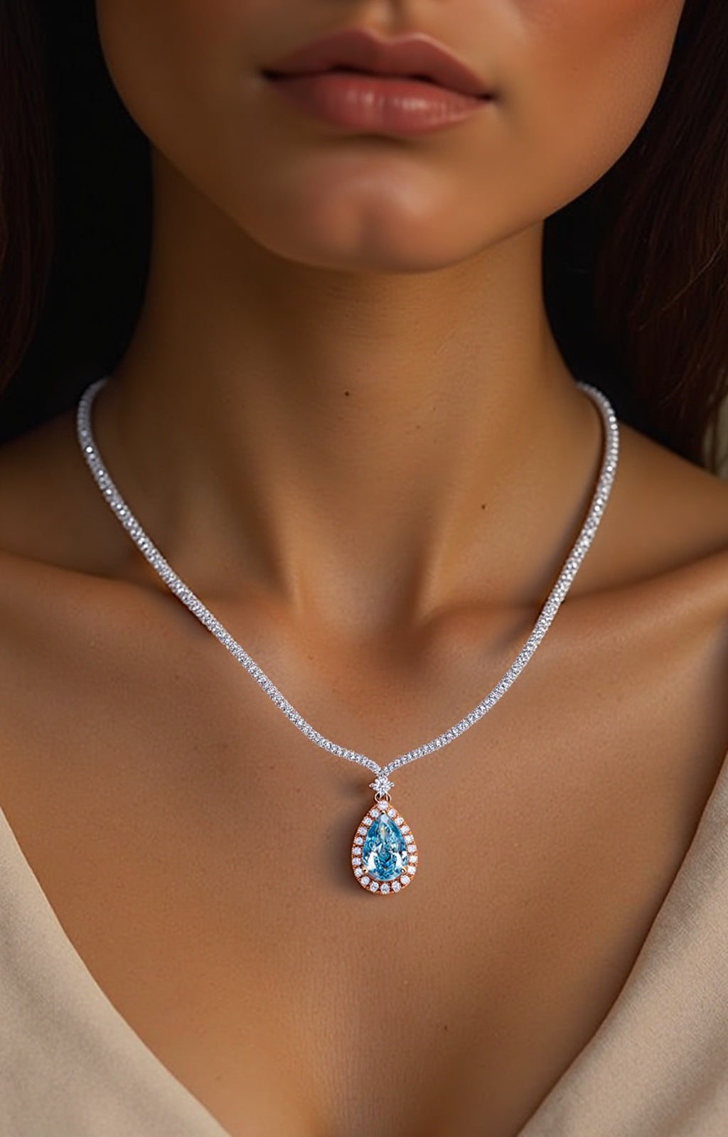 Aura of Elegance Collection Pear-shaped Aquamarine and Diamond Pedant