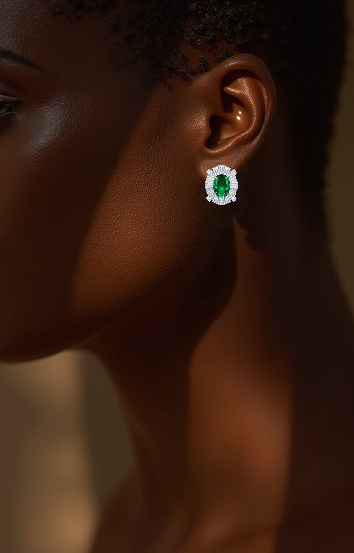 Spring Garden Emerald and Diamond Cushion Cut Earrings