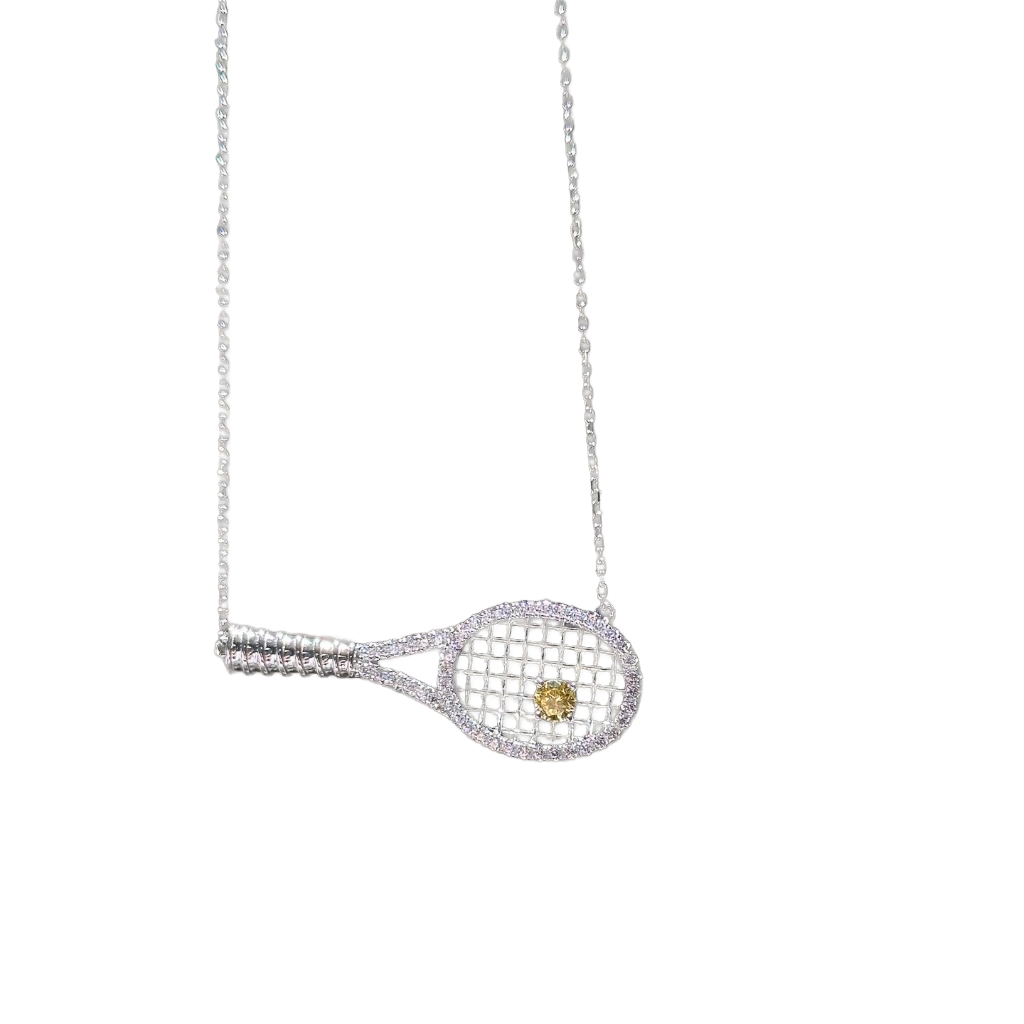 S925 Sterling Silver Tennis Racket Diamond Necklace