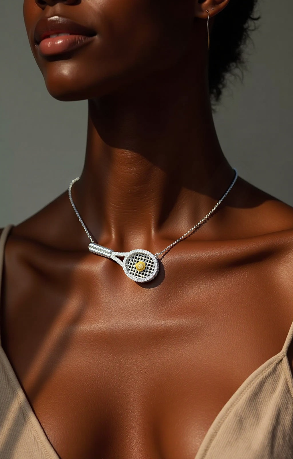 S925 Sterling Silver Tennis Racket Diamond Necklace