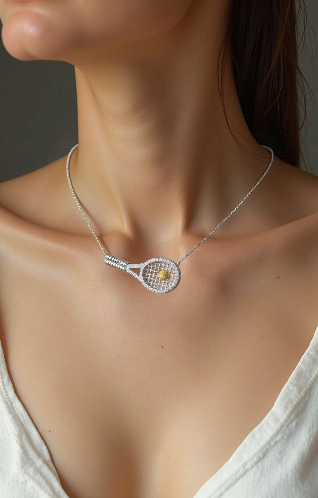 S925 Sterling Silver Tennis Racket Diamond Necklace